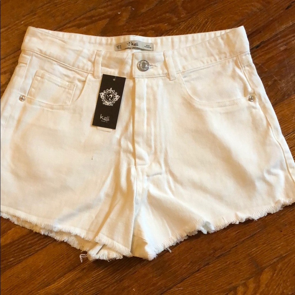NASTY GAL white raw hem shorts